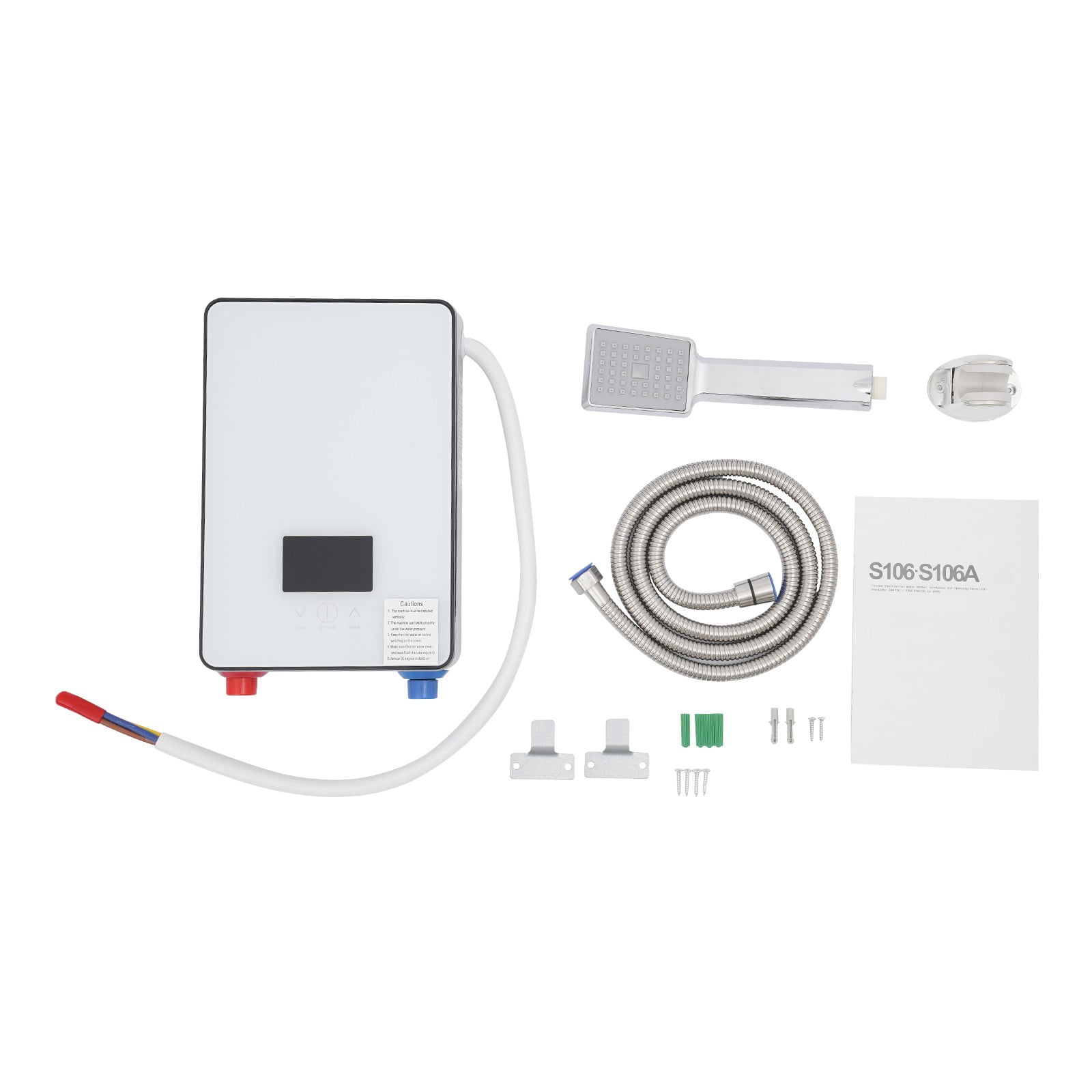 Miumaeov Electric Water Heater with Shower Kit Instant Water Heater Wall-mounted 4500W LED Display 30-55°C