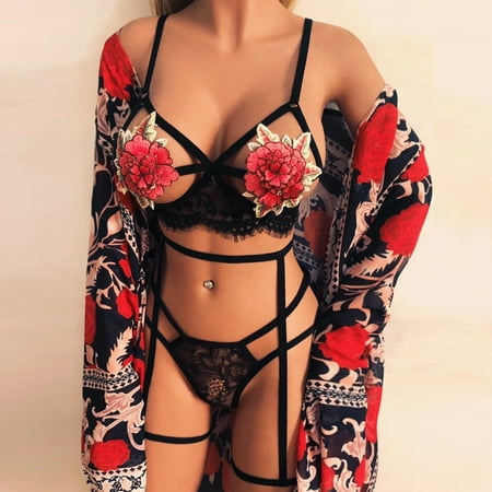 

Gyouwnll Sleepwear For Womens Pajamas For Women Lingerie Corset Solid Applique Underwire Sleepwear Underwear Set