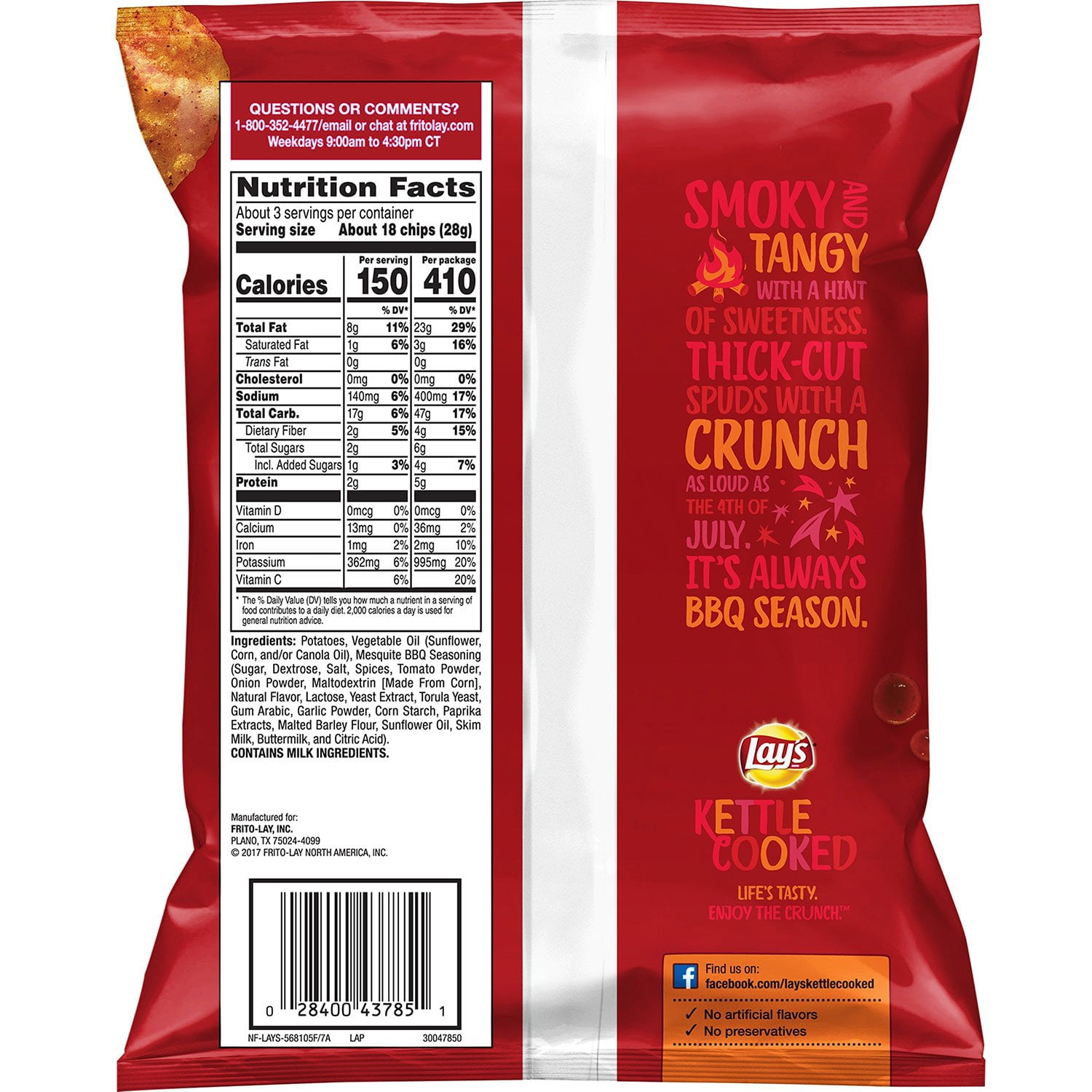 Branded Lay's Mesquite Barbecue Potato Chips (2.75 oz. ea., 24 ct