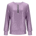 thumbnail image 7 of Lenpel Sequin Tops for Women Long Sleeve Crew Neck Half Zip Sparkly Glitter T-Shirts Dressy Casual Tees Shinny Party Blouses(Purple,X-Large), 7 of 7