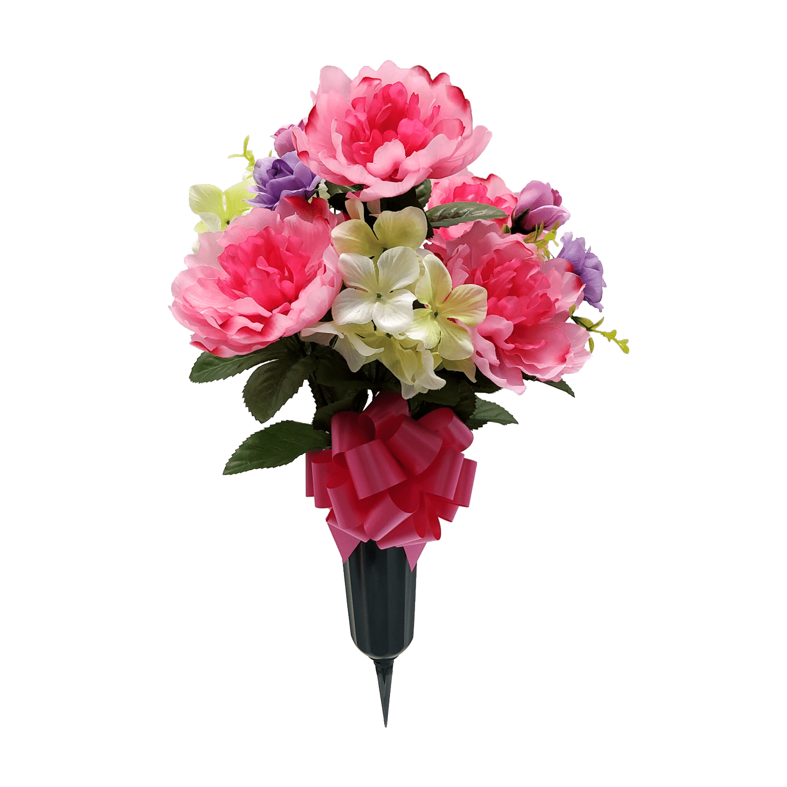 Mainstays 20 Artificial Flower, Peony and Hydrangea, Cemetery Vase, Pink Color.