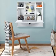 Topbuy Wall Mount Floating Desk Foldable Space Saving Laptop Workstation with Storage Drawer and Shelves White