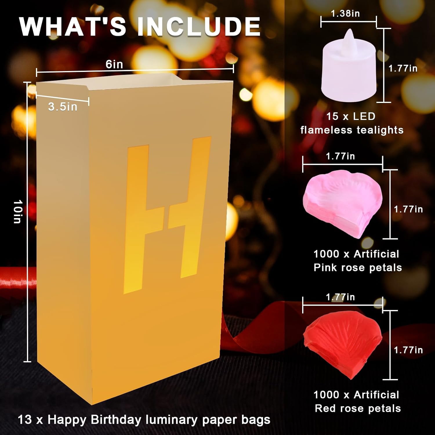 Happy Birthday Decorations for Men and Women Girls, Luminary Bags with Light Up Letters, Rose Petals and Candles Set, Happy Birthday Banner Sign for Party Decorations, Festival, Surprise Gifts Banner