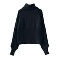thumbnail image 3 of Womens' Turtleneck Long Sleeve Cable Ribbed Knit Sweaters Comfortable Casual Winter Clothes (Black M), 3 of 3