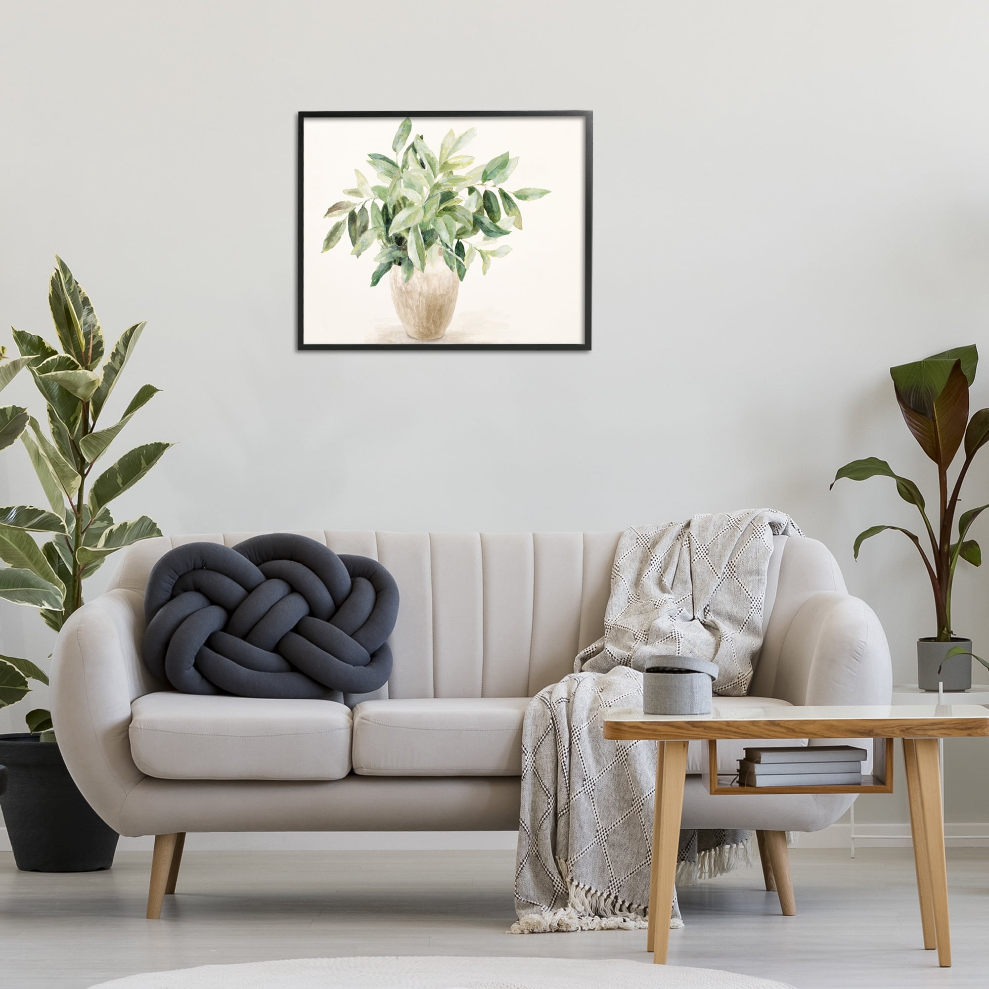 Stupell Industries Neutral Potted Plant Botanical & Floral Painting Black Framed Art Print Wall Art, 30 x 24