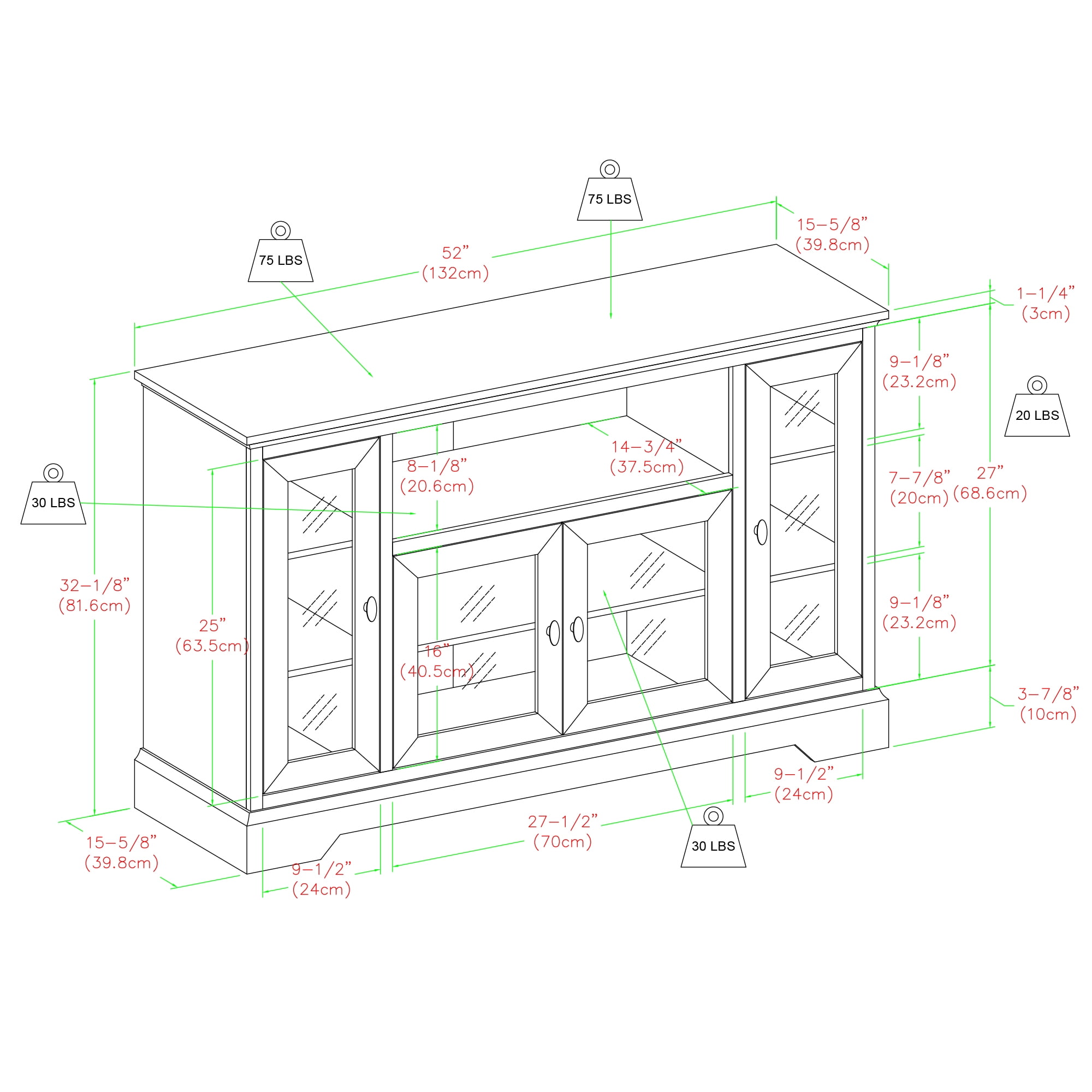 Manor Park Transitional Highboy Glass Door Wood TV Stand, Espresso