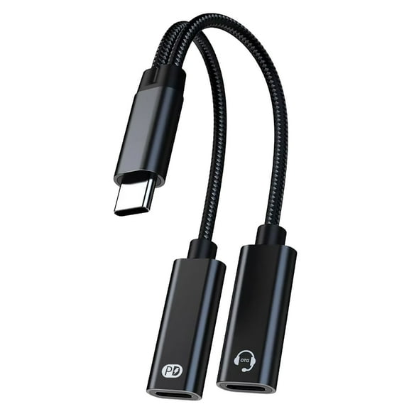 USB C Splitter Double USB C Headphone and Charging Adapter Sound Dongle Cable with PD60W Fast Charging for Phone