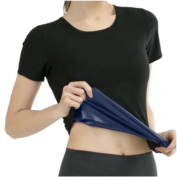 Shrysg Women's Sweat Shaper Athletic Tee Short Sleeve Compression T-Shirt Performance Baselayer Workout Shirt Blue