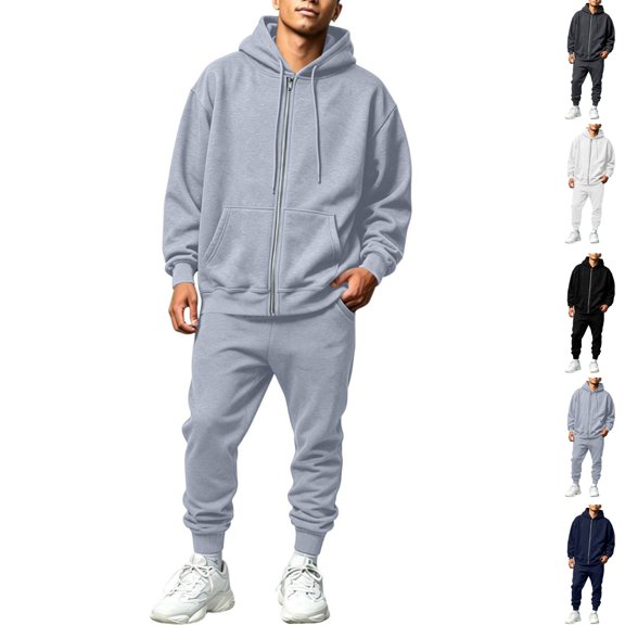 HAJWOH Sweatsuits for Mens Full Zip Drawstring Casual Hooded and sweatpants with Pockets Running Jogging Sport Comfort Suit