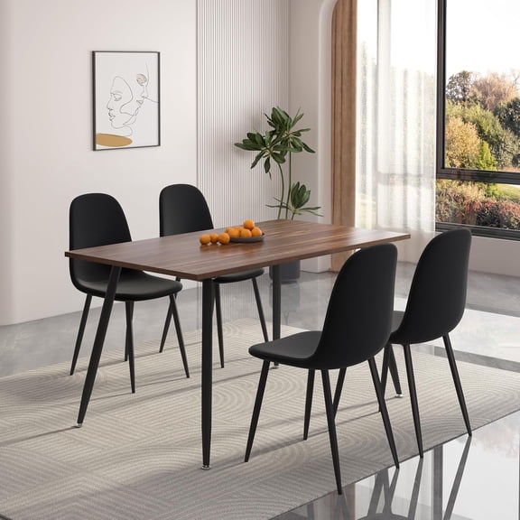 Modern 51" Dining Table Set for 4 with Upholstered Chairs, Mid Century Wooden Kitchen Table and Chairs, Space Saving Dining Room Furniture for Apartment, Small Space, Breakfast Nook, Black