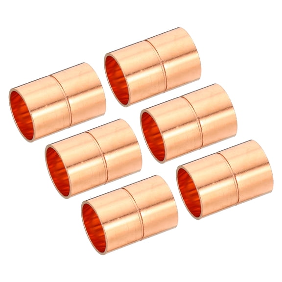 Uxcell 0.55 Inch (14mm) ID Straight Copper Coupling Sweat End Welding Joint Pipe Fittings 6 Pack