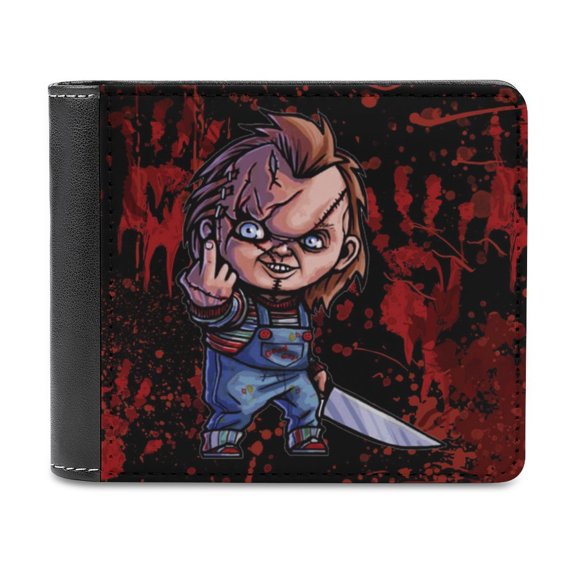Chucky Horror Movie Leather Wallet for Men Women Two Fold Purse Slim Cash Card Holder Bag