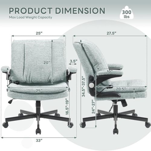 Criss Cross Legged Office Chair with Flip-Up Back, Built-In Dynamic Airbag Lumbar Support, Wide Seat Desk Chair with Flip-Up Arms, Modern Cross-Leg Chair for Home Office, Vanity, Light Green