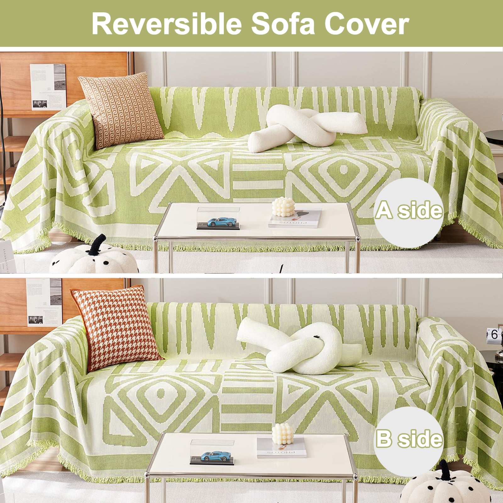 SANMADROLA Boho Sofa Cover Dog Couch Cover for Sectional Sofa Set Reversible Couch Protector for 2-3 Cushion Couch L Shape Sofa Covers Chenille Throw Couch Cover Loveseat Covers - 71" X 118"