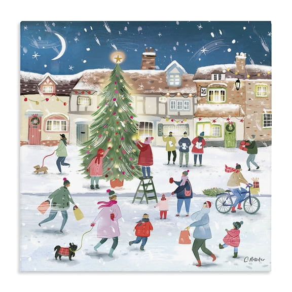 Stupell Industries Cottage Christmas Tree Town Scene Canvas Art, 24 x 24, by Clair Rossiter