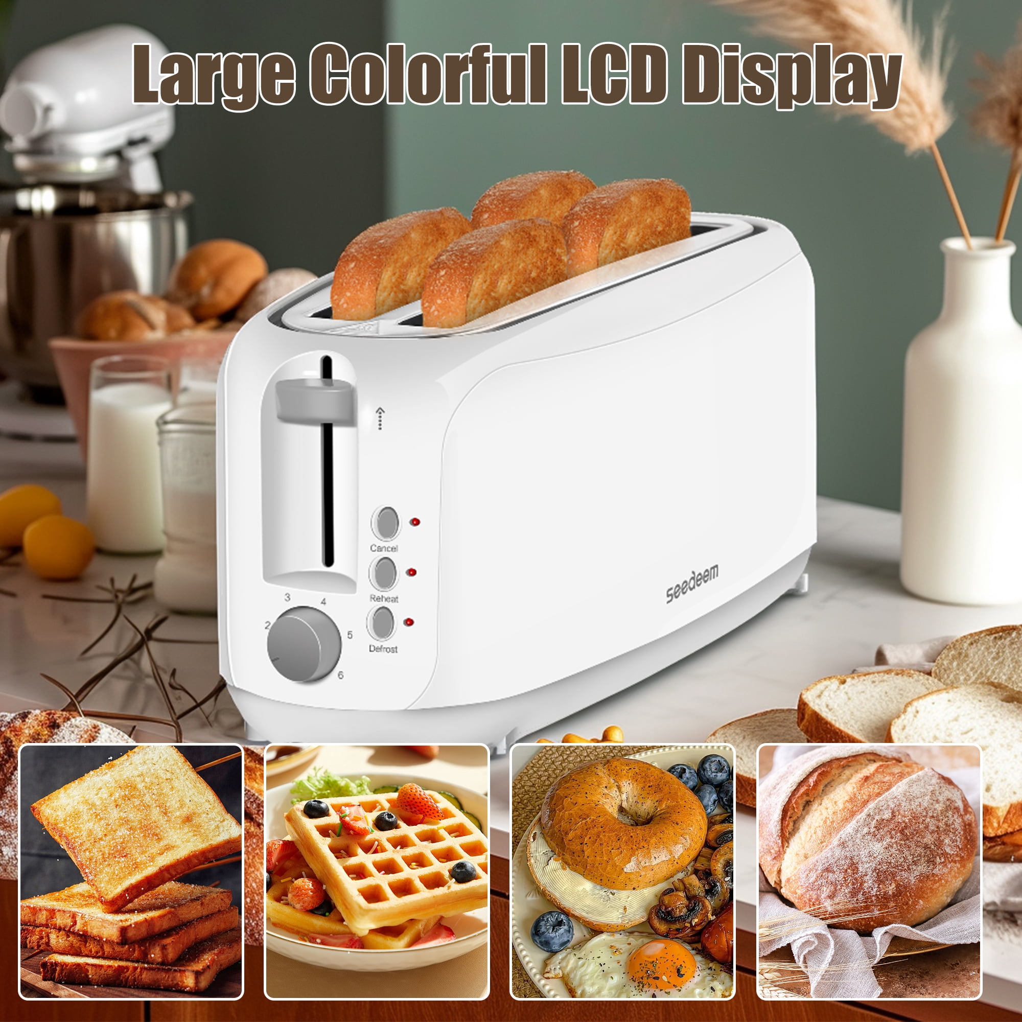 【Ultra-Slim Space-Saving】4-Slice Long Slot Toaster, Dual 10-Inch Slots, 6 Shade Settings with Cancel/Reheat/Defrost, Removable Crumb Tray, Easy to Store Vertically