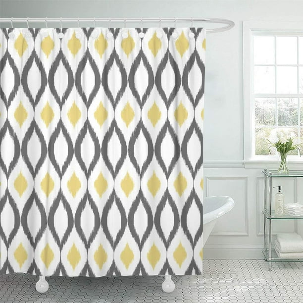 Atabie Colorful Modern Retro Geometric, Yellow And Grey Shower Curtain Sets