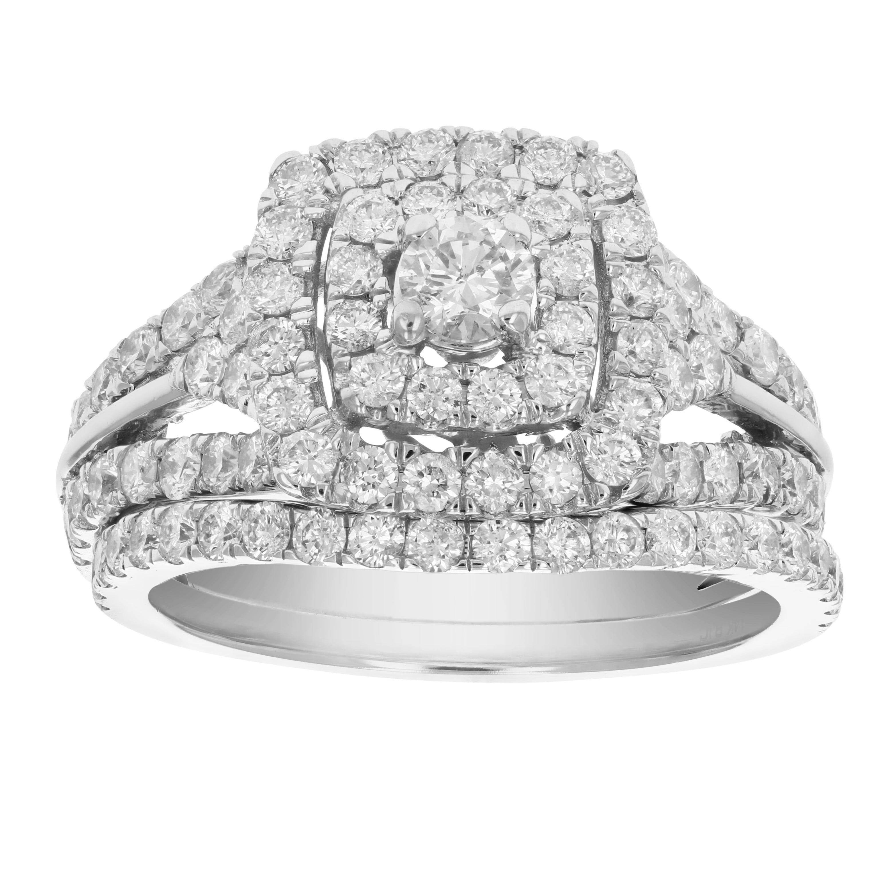 2 CTTW Diamond Wedding Engagement Ring Set 14K White Gold Bridal Ring