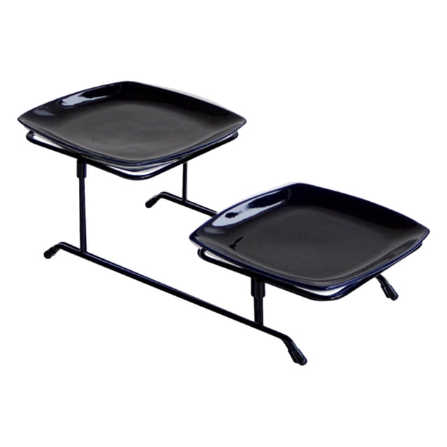 DOLITY 2 Tier Serving Stand Snack Display Tray Fruit Tray for Home Decor Black