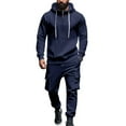 thumbnail image 2 of MLQIDK Men's 2 Piece Sweatsuits Big and Tall Workout Gym Athletic Jogging Sweat Suits Sweatsuits Casual Fleece Hoodie and Sweatpants Jogging Sweat Suits Winter Lounge Outfit Navy M, 2 of 4