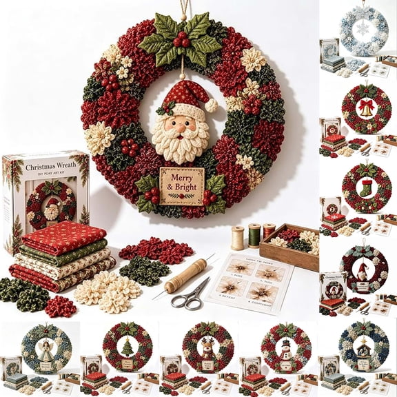 PYURTEP Christmas 3D Fabric Poke Wreath Diy Kit, Christmas Wreath Craft Set for Beginners, Holiday Art Project for Home Door Wall Holiday Decor