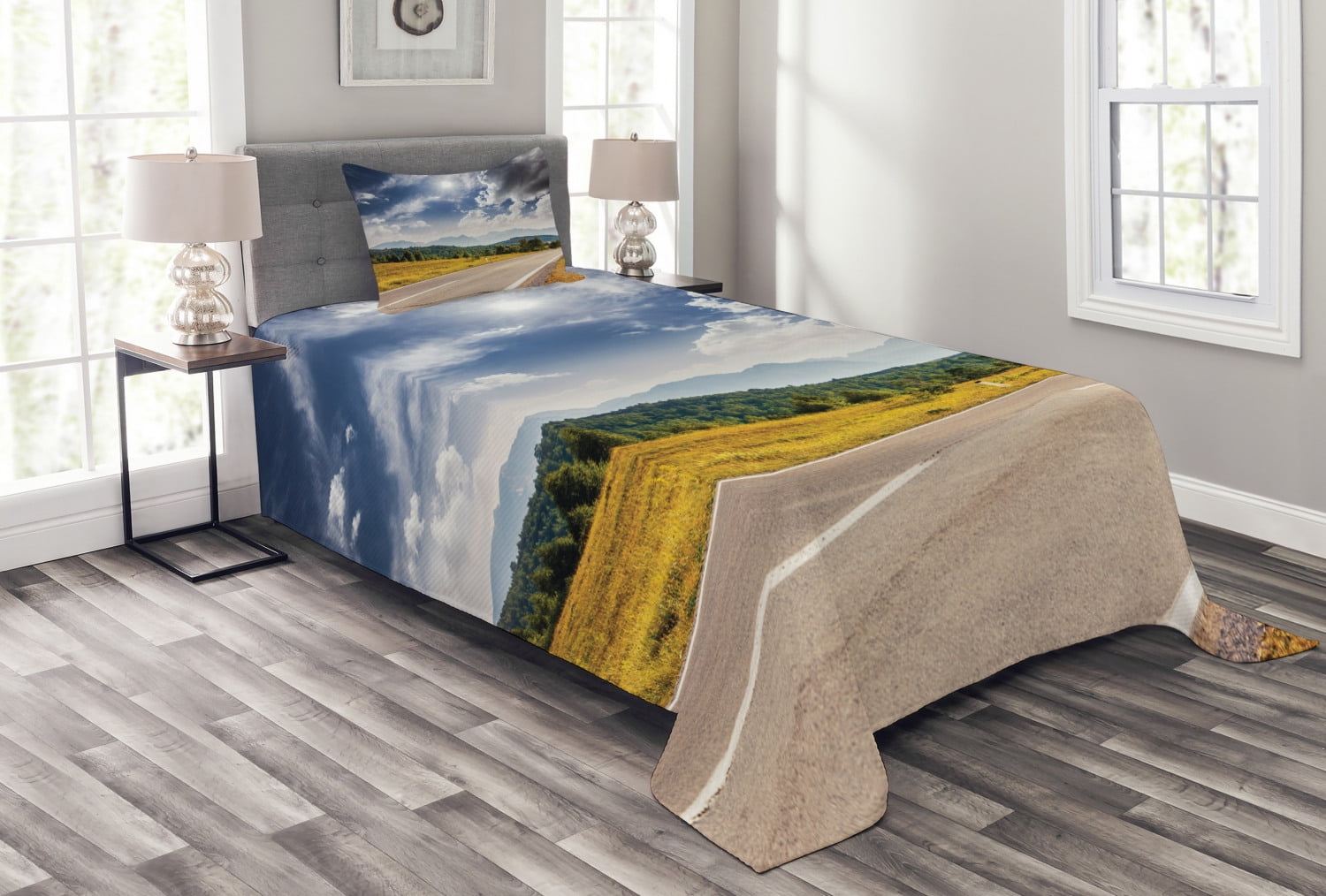 Landscape Bedspread Set Twin Size, American Desert Abandoned Road Hot