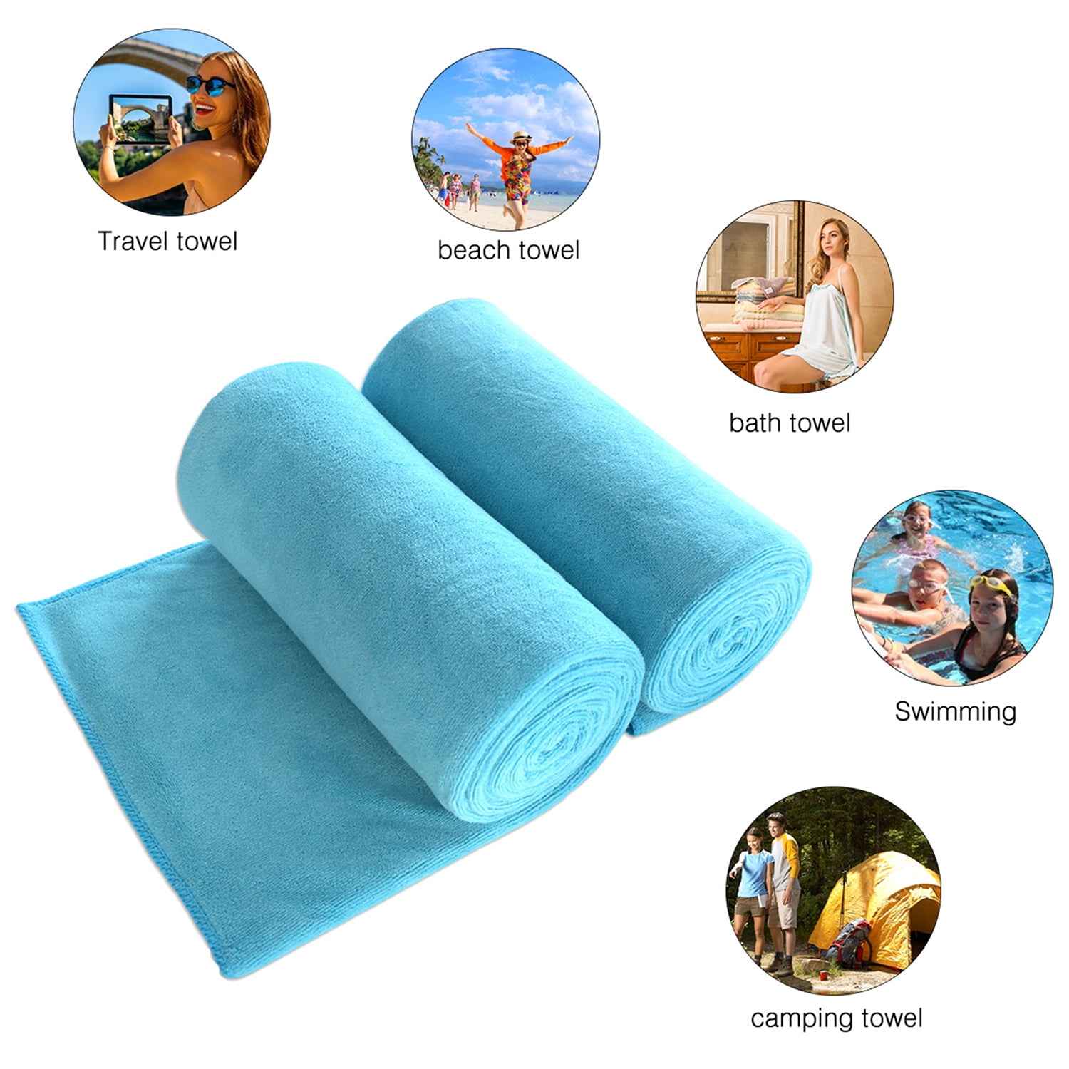 2-Pieces Bath Towel Set For Bathroom,Ultra Absorbent Solid Aquamarine 30"x60"
