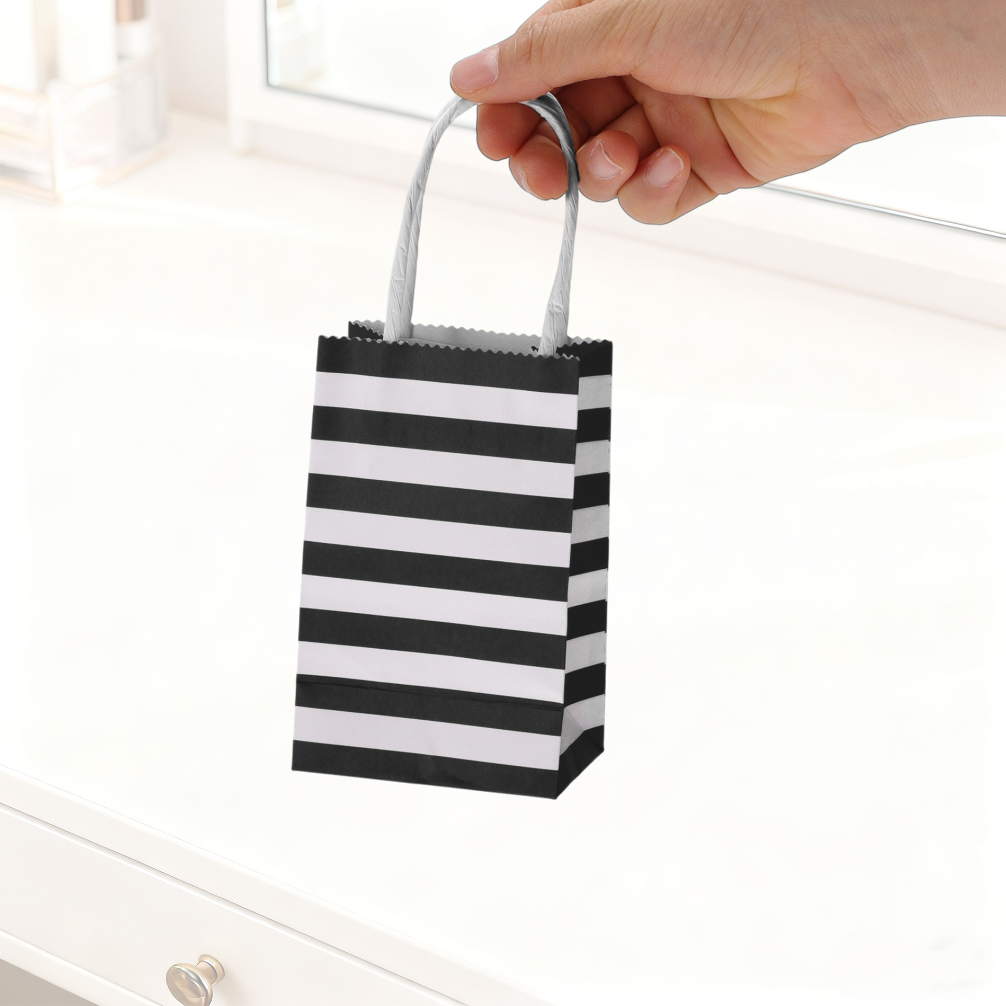 Unique Bargains Stripes Gift Bags 6 Pcs for Birthdays Holidays Black