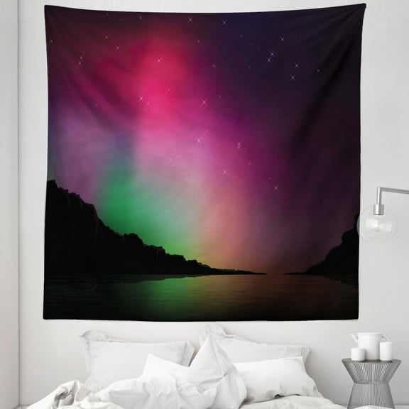 Aurora Borealis Tapestry, Northern Natural Occurrence Colorful Weather in Mountain Region Antarctic, Fabric Wall Hanging Decor for Bedroom Living Room Dorm, 5 Sizes, Multicolor, by Ambesonne