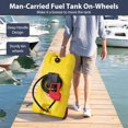 thumbnail image 2 of 15-gallon portable fuel caddy con 10ft hose - siphon pump para gasoline/diesel, on wheels, shut-off valves, yellow para cars, boats, atvs, lawnmowers, 2 of 10