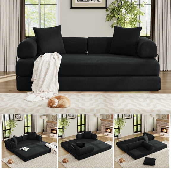 Timbernest 78.5" King Size Sofa Bed, 4 in 1 Convertible Sofa bed, Corduroy Boneless Floor Sleeper Sofa, Black