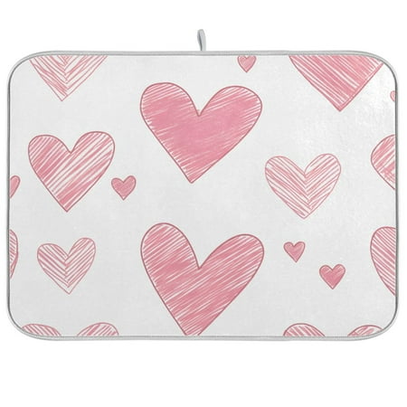 

Yayeee Dish Drying Mat for Kitchen Counter 18 x24 Microfiber Absorbent Pad Hand Drawn Hearts