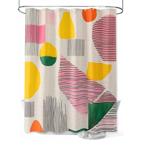 Minimalist Art Shower Curtain Set ,Waterproof Fabric Shower Curtains Abstract Pink Yellow Green Line Shower Curtains for Bathroom,Bathroom Decor 60"x72"