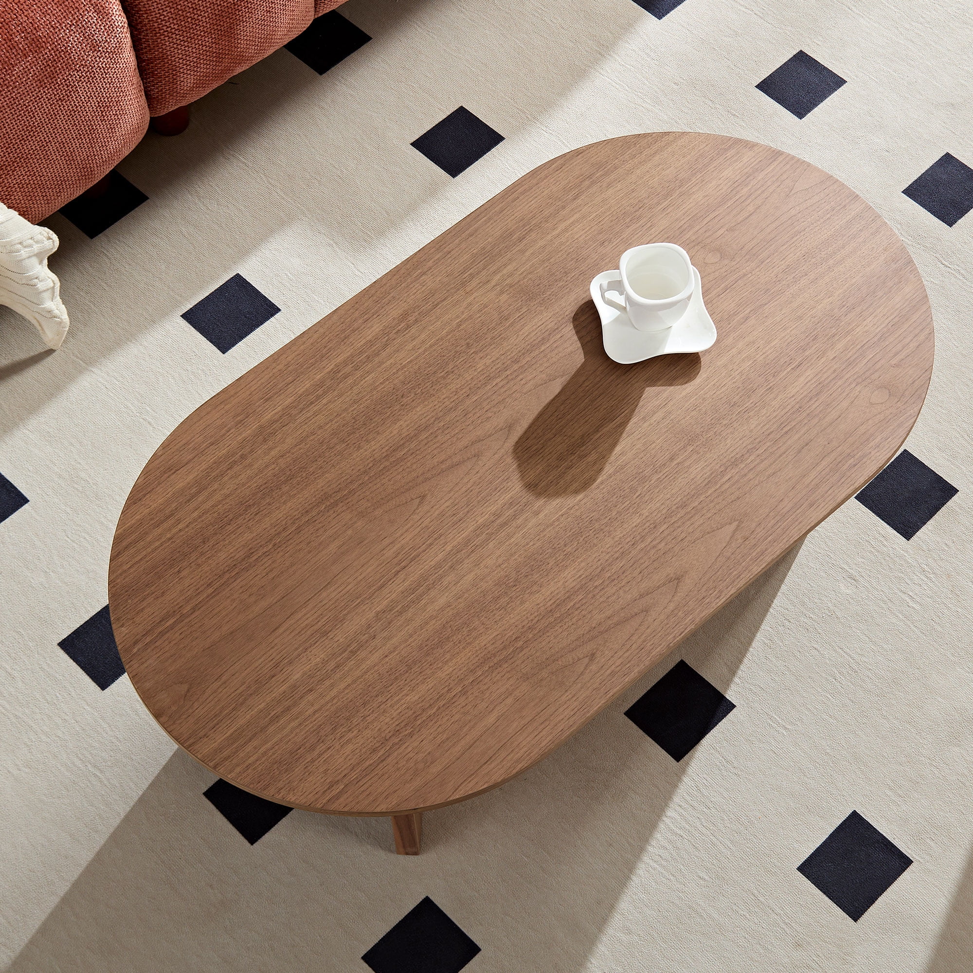 MAYEERTY 39.37 Inch Modern MDF Oval Coffee Table, Sturdy Pedestal Small Table for Living Room, Apartment & Bedroom, Walnut