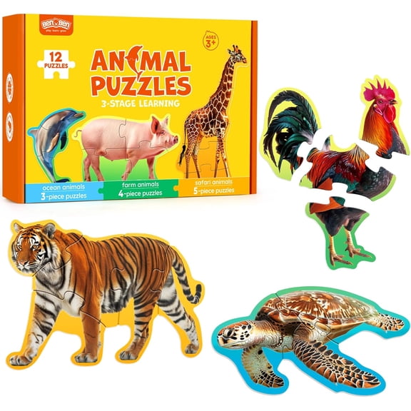 BenBen Toddler Jigsaw Puzzles for 1 2 3 Years Old Boys Girls, 48 Pieces, Educational Montessori Toys