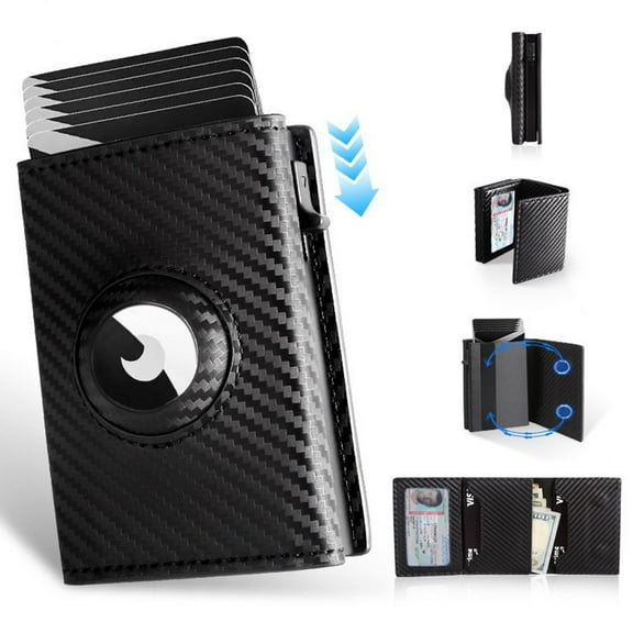 Airtag Wallet for Men, Mens Minimalist Smart Wallet for Air Tag RFID Blocking, Bifold Pop Up Aluminum Credit Card Case Holder 6  Cards with ID Window, Gift for Men, Carbon Fiber