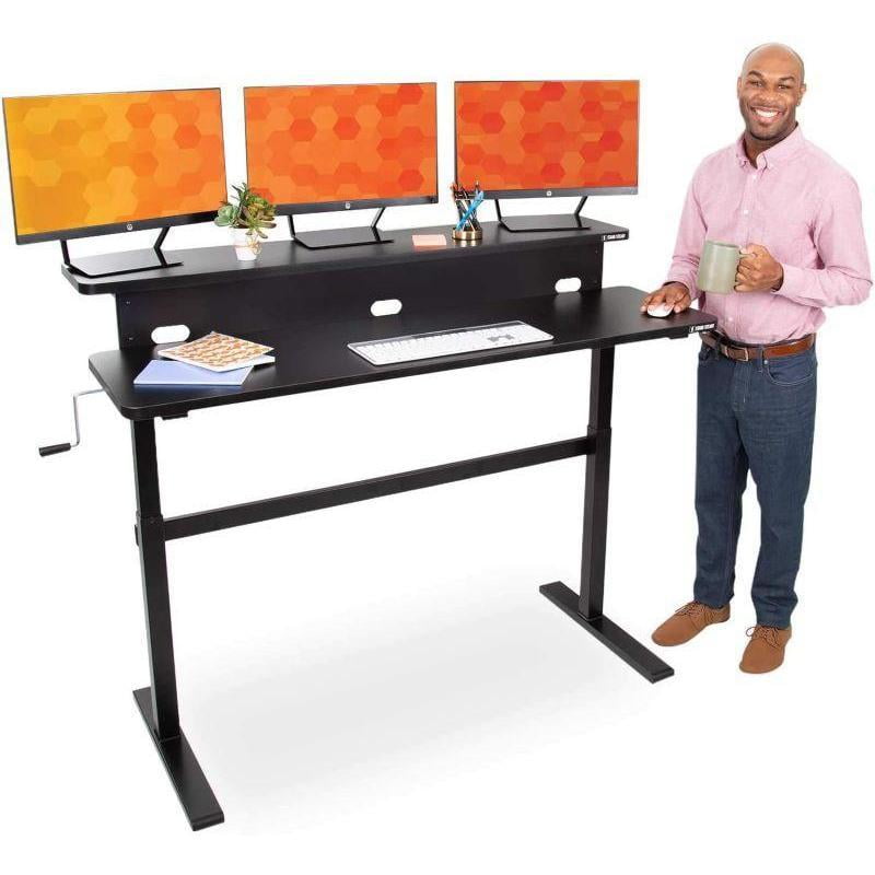 Stand Steady Tranzendesk | 55 Inch Dual Level Standing Desk with Shelf |  Easy Crank Height Adjustable Sit to Stand Desk | Stand Up Workstation with  