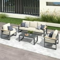 thumbnail image 3 of Heynemo Aluminum Patio Furniture, 5-Seats Metal Outdoor Furniture Set with Coffee Table, Modern Patio Sofa Sets Outdoor Conversation Set for Pool Garden Porch Backyard, Beige, 3 of 9