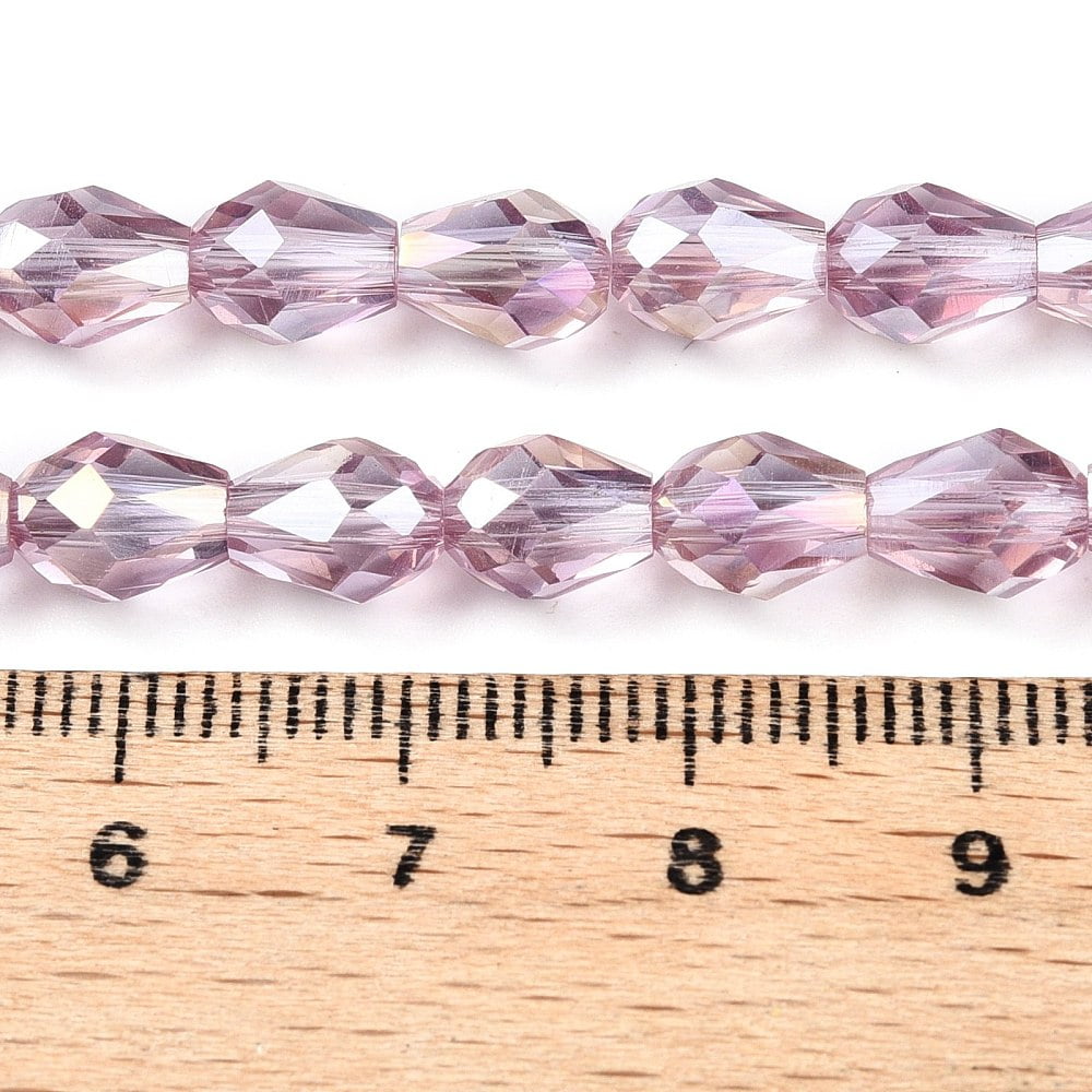 Transparent Electroplate Glass Beads Strands AB Color Plated Faceted Teardrop Rosy Brown 8x6mm Hole: 1.2mm about 65~67pcs/strand 20.08''(51cm)