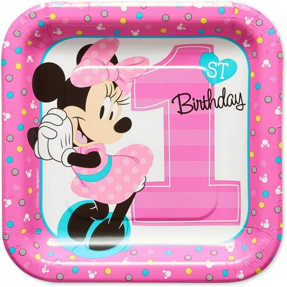 7" Minnie Mouse 1st Square Paper Party Plate, 8ct