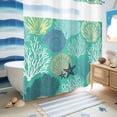 thumbnail image 5 of No Hook Shower Curtain with Built-in Rings - Teal Green Blue Coastal Washable Waterproof Fabric Bathroom Curtains for Hotel,Rentals, 72 X 72 Inch Long , Nautical Ocean Coral Starfish Shell, 5 of 9