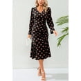 thumbnail image 3 of Polka Dot Print Ruched Ruffle Hem Dress for Women Below Knee Length Black Medium, 3 of 4