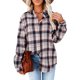 thumbnail image 1 of Blusa a cuadros para mujer, con botones, manga larga, holgada, para otoño e invierno, camisa a cuadros para mujer, blusa para fiesta de trabajo diaria, 1 of 6