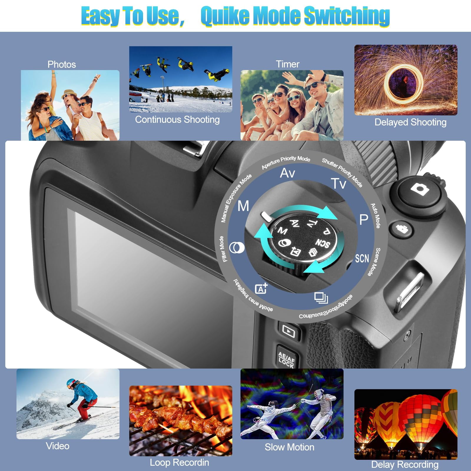 4K Digital Camera for Photography with WiFi, 10X Optical Zoom Vlogging Camera for YouTube 64MP Autofocus Compact Camera with 64GB SD Card, Battery, USB Card Reader & Charging Stand