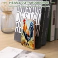 thumbnail image 7 of Bookends 1 Pair Non-Skid Bookend Wood Bookends for Shelves Book Stand for CDs - Large Brightly Colored Rooster Was Standing in The Field, 7 of 7
