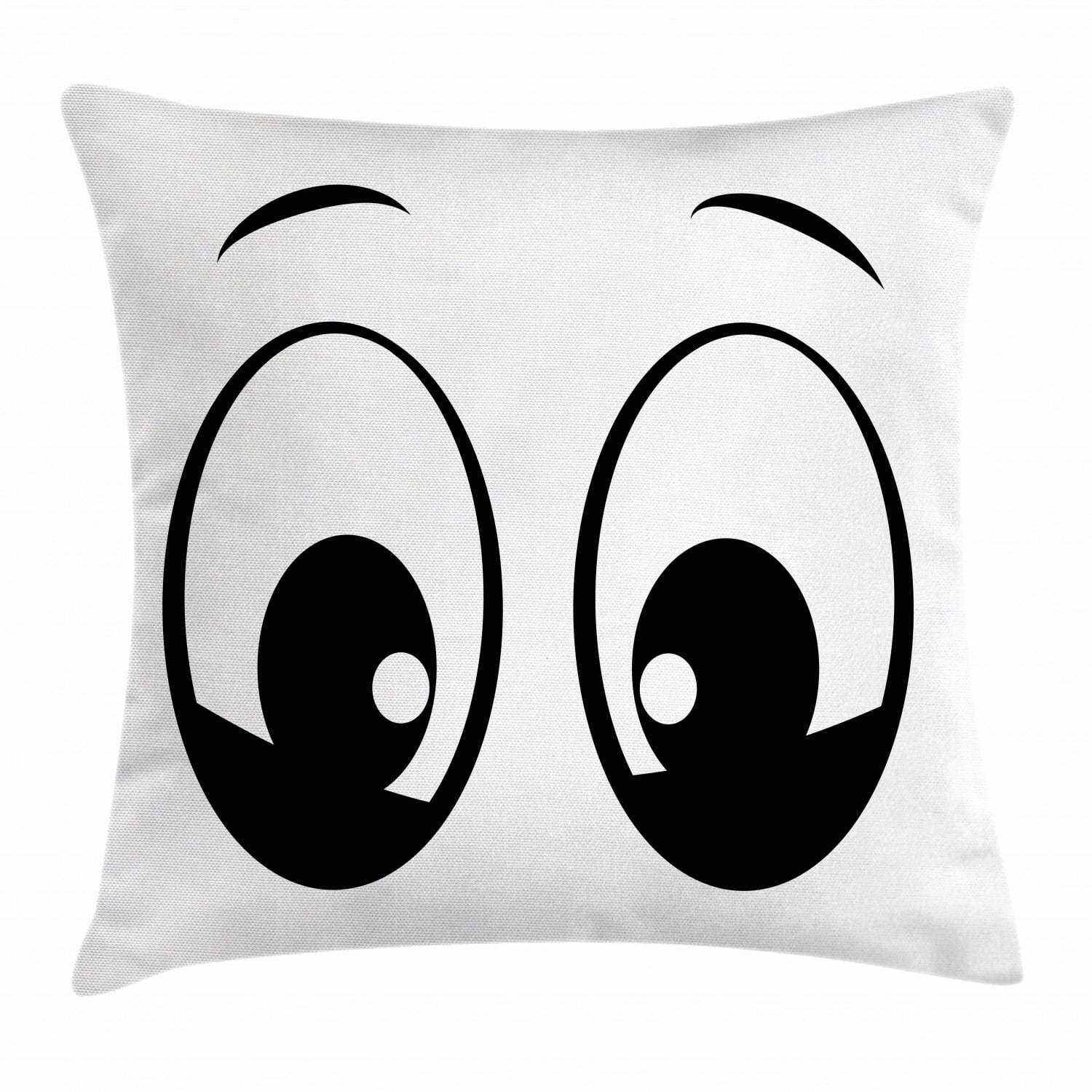 Eye Throw Pillow Cushion Cover, Surprised Look a Cute Cartoon Character Amazed and Startled Childish Design for Kids, Decorative Square Accent Pillow Case, 16 X 16 Inches, Black White, by Ambesonne