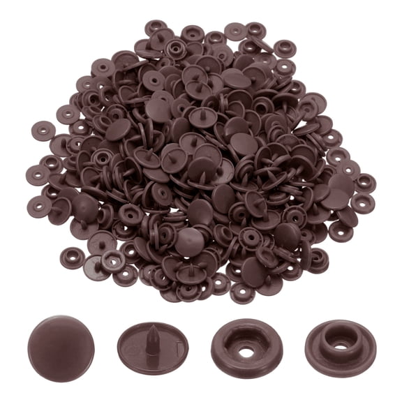 Uxcell 100 Sets T5 Resin Plastic Snaps, Glossy Round Resin Fasteners No-Sew Snap Buttons Kit for Fabric Sewing, Crafts, Clothing, Bags (Dark Coffee)
