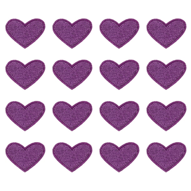 Parches de planchar en forma de corazón Uxcell, parches bordados, apliques, adornos para ropa, púrpura, 16 piezas