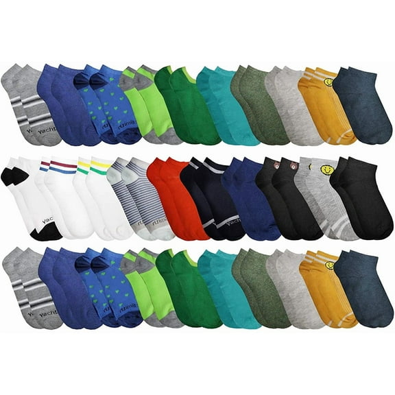 30 Pairs Low Cut Ankle Socks for Women Girls Boys Men, Bulk Pack, Fun Cute, Patterned Colorful Soft (30 Pairs Assorted (Boys))