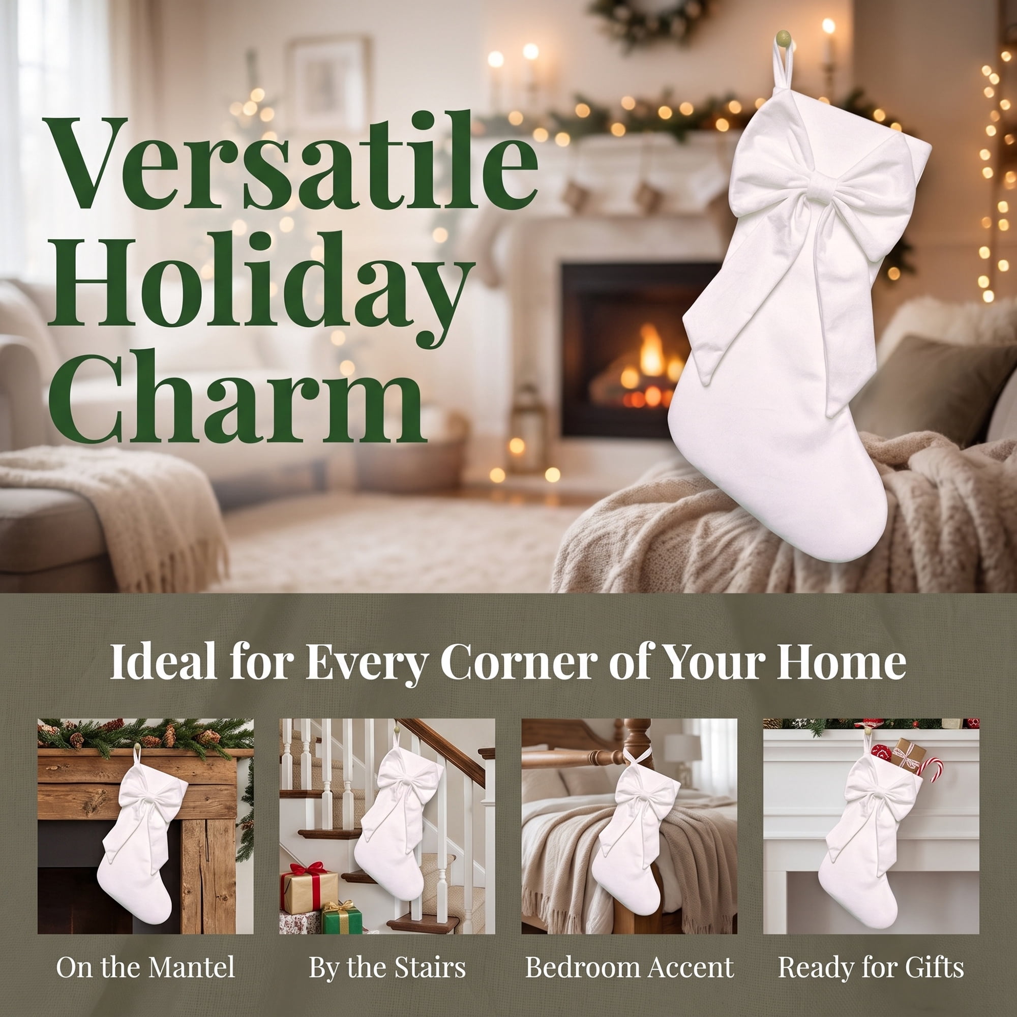 Unique Bargains Double-Layer Whimsical Extra-Large Hearthside Gift Stocking White 18"